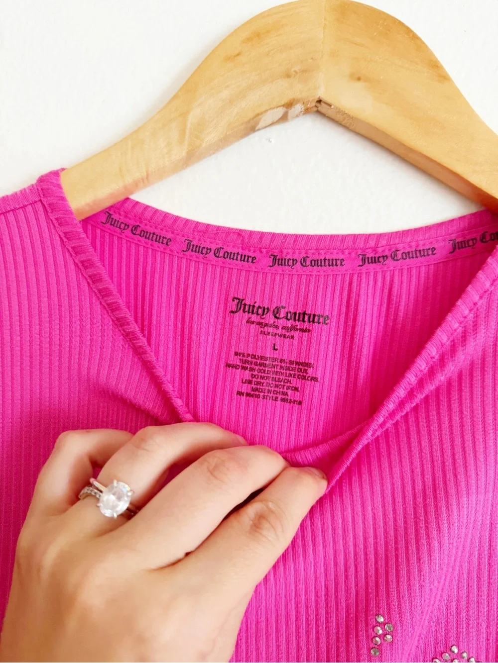 Juicy Couture Bright Pink Ribbed Two-Piece Sleep Set with Jeweled Logo large